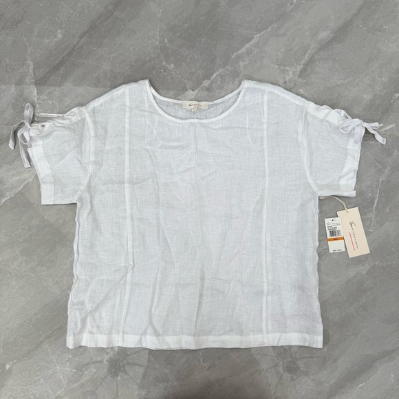 Women’s Two By Vince Camuto 100% Linen Short Sleeve Tie Up Top Small - Picture 1 of 16